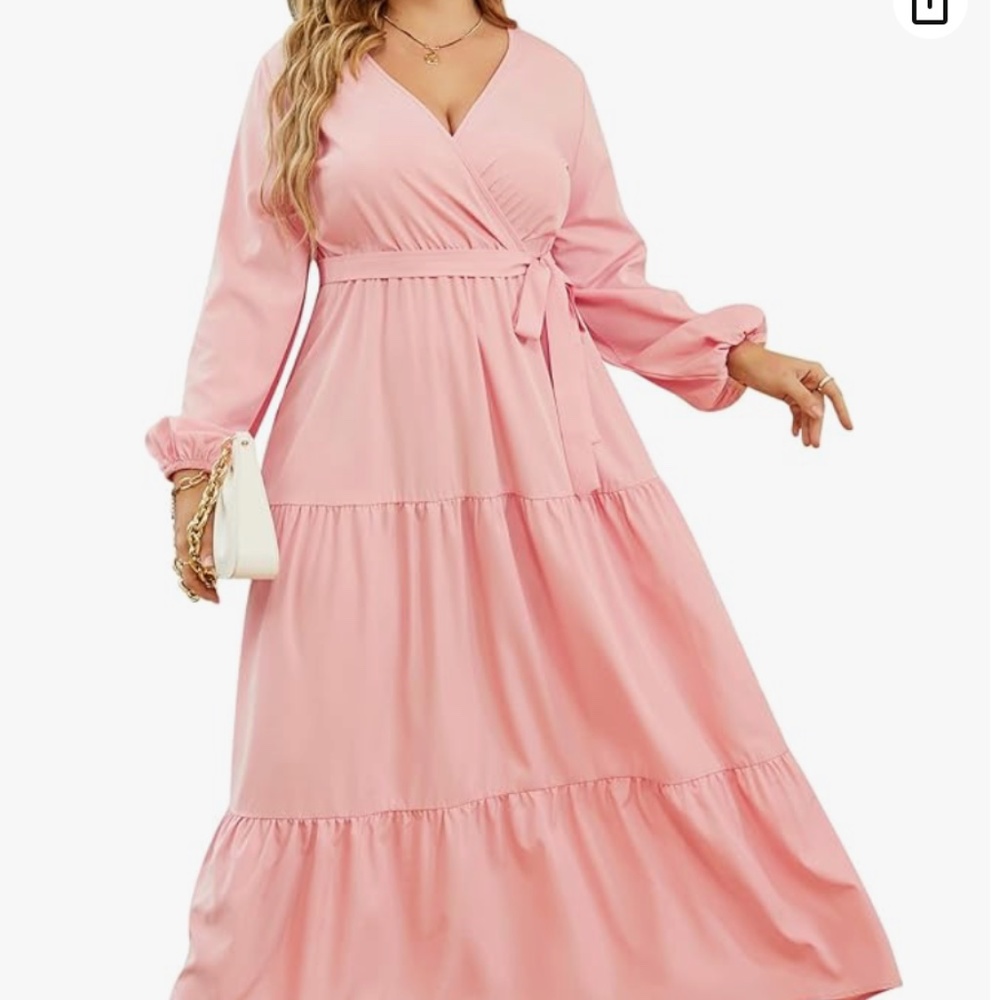 KOJOOIN Women Plus Size V Neck Wrap Maxi Dress High Waist Ruffle Casual Dress